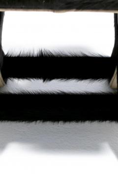 Billy Baldwin Pair of Billy Baldwin Style X Stools in Black Cowhide Ivory Leather c 1970s - 4557579
