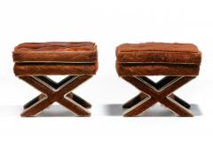 Billy Baldwin Pair of Billy Baldwin Style X Stools in Cinnamon Cowhides Ivory Leather c 1970 - 4557581