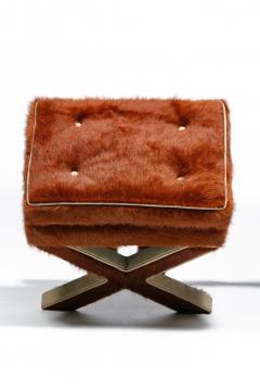 Billy Baldwin Pair of Billy Baldwin Style X Stools in Cinnamon Cowhides Ivory Leather c 1970 - 4557584