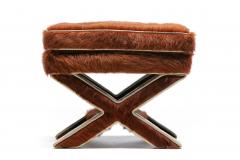 Billy Baldwin Pair of Billy Baldwin Style X Stools in Cinnamon Cowhides Ivory Leather c 1970 - 4557586