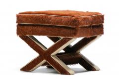 Billy Baldwin Pair of Billy Baldwin Style X Stools in Cinnamon Cowhides Ivory Leather c 1970 - 4557588