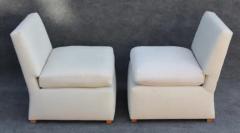 Billy Baldwin Pair of Signed Billy Baldwin White Upholstered Postmodern Slipper Lounge Chairs - 3294135