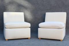 Billy Baldwin Pair of Signed Billy Baldwin White Upholstered Postmodern Slipper Lounge Chairs - 3294136