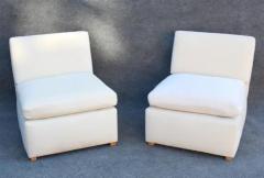 Billy Baldwin Pair of Signed Billy Baldwin White Upholstered Postmodern Slipper Lounge Chairs - 3294137