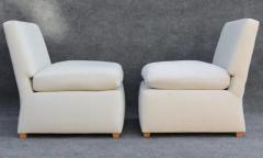 Billy Baldwin Pair of Signed Billy Baldwin White Upholstered Postmodern Slipper Lounge Chairs - 3294154