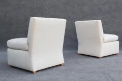 Billy Baldwin Pair of Signed Billy Baldwin White Upholstered Postmodern Slipper Lounge Chairs - 3294158