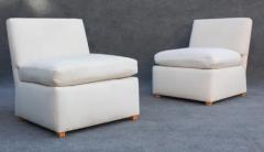 Billy Baldwin Pair of Signed Billy Baldwin White Upholstered Postmodern Slipper Lounge Chairs - 3294171