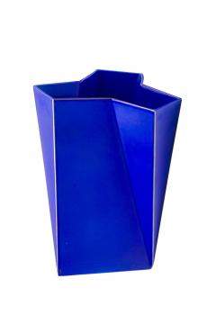 Bing Grondahl Heiberg Bing Grondahl Geometric Blue Porcelain Futura Vase by Else Kamp Denmark 1980s - 799641