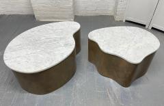 Biomorphic Grasscloth and Carrara Marble Top Coffee Table - 1895735