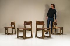 Biosca Set Of 4 Chairs In Pine And Cognac Saddle Leather Spain 1960s - 3141028