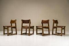 Biosca Set Of 4 Chairs In Pine And Cognac Saddle Leather Spain 1960s - 3141032