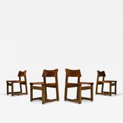 Biosca Set Of 4 Chairs In Pine And Cognac Saddle Leather Spain 1960s - 3143600