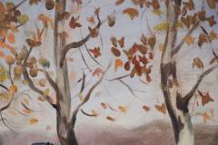 Birch Tree Lined Road And Landscape Painting 1 - 3177193