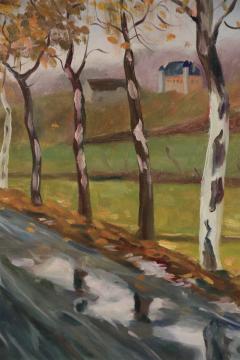 Birch Tree Lined Road And Landscape Painting 1 - 3177194
