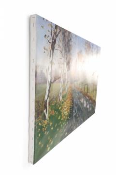 Birch Tree Lined Road And Landscape Painting 1 - 3177200