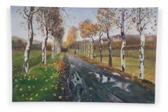 Birch Tree Lined Road And Landscape Painting - 3185385