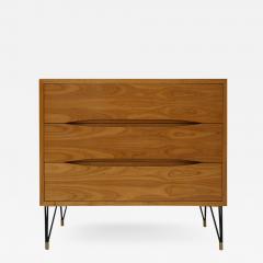 Birch Wood Three Drawers and Brass Details Italian Sideboard - 2686017