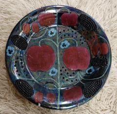 Birger Kaipiainen Unique Birger Kaipiainen Ceramic Plate in Luster Blues Red with Beeds Arabia - 4005462