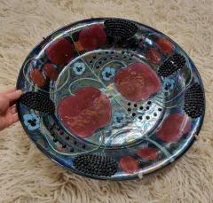 Birger Kaipiainen Unique Birger Kaipiainen Ceramic Plate in Luster Blues Red with Beeds Arabia - 4005463