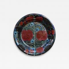 Birger Kaipiainen Unique Birger Kaipiainen Ceramic Plate in Luster Blues Red with Beeds Arabia - 4010328