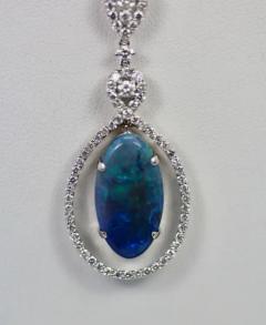 Black Crystal Opal 5 23 Carat Pendant with Diamond Surround - 3449150