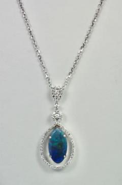 Black Crystal Opal 5 23 Carat Pendant with Diamond Surround - 3449155