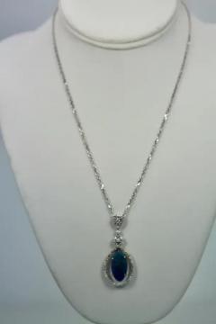Black Crystal Opal 5 23 Carat Pendant with Diamond Surround - 3449157