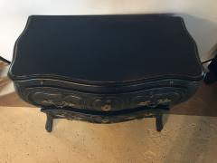 Black Distressed Bombe Commode with Bronze Mounts and Pull Out Tray Top - 3010773