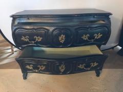 Black Distressed Bombe Commode with Bronze Mounts and Pull Out Tray Top - 3010774