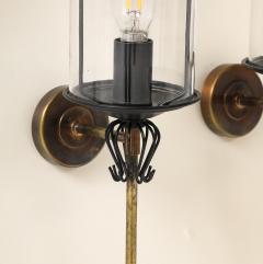 Black Enameled Steel Tole Brass and Glass Sconces by Lunel France 1960s - 3522987