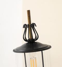 Black Enameled Steel Tole Brass and Glass Sconces by Lunel France 1960s - 3522989