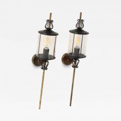 Black Enameled Steel Tole Brass and Glass Sconces by Lunel France 1960s - 3527380