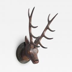 Black Forest Carved Walnut Deer Head Trophy Mount - 4213976