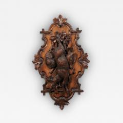 Black Forest Period 19th Century German Oak Wall Carving with Hunting Trophy - 3590905