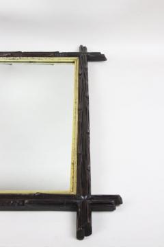 Black Forest Rustic Mirror with Gilt Bar Hand Carved Austria circa 1880 - 3415979