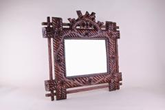 Black Forest Rustic Wall Mirror Hand Carved Germany circa 1880 - 3524963