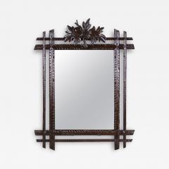 Black Forest Rustic Wall Mirror with Center Top Carving Austria circa 1890 - 3372352