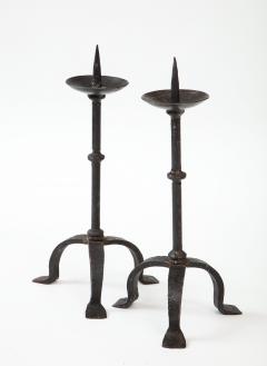 Black Forged Hammered Iron Candlesticks Berry France c 1900 - 2458555