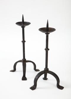 Black Forged Hammered Iron Candlesticks Berry France c 1900 - 2458557