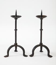 Black Forged Hammered Iron Candlesticks Berry France c 1900 - 2458564