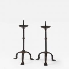 Black Forged Hammered Iron Candlesticks Berry France c 1900 - 2460273