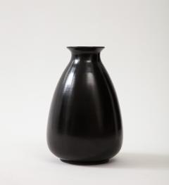 Black Glaze Ceramic Vase Lipped High Neck Squashed Tear Form France c 1960 - 3296394