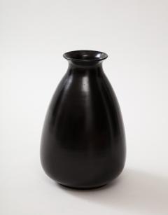 Black Glaze Ceramic Vase Lipped High Neck Squashed Tear Form France c 1960 - 3296396