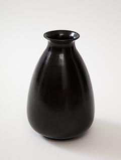 Black Glaze Ceramic Vase Lipped High Neck Squashed Tear Form France c 1960 - 3296397