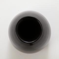 Black Glaze Ceramic Vase Lipped High Neck Squashed Tear Form France c 1960 - 3296400