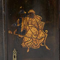 Black Gold Chinoiserie Corner Cupboard With Painted Interior English ca 1820  - 2180725