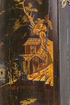 Black Gold Chinoiserie Corner Cupboard With Painted Interior English ca 1820  - 2180728