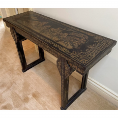 Black Gold Chinoiserie Ming Style Chinese Console Table - 2850153