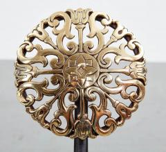 Black Iron Andirons with Brass Rosettes - 3570640