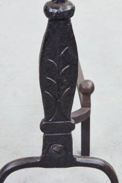 Black Iron Andirons with Brass Rosettes - 3570641